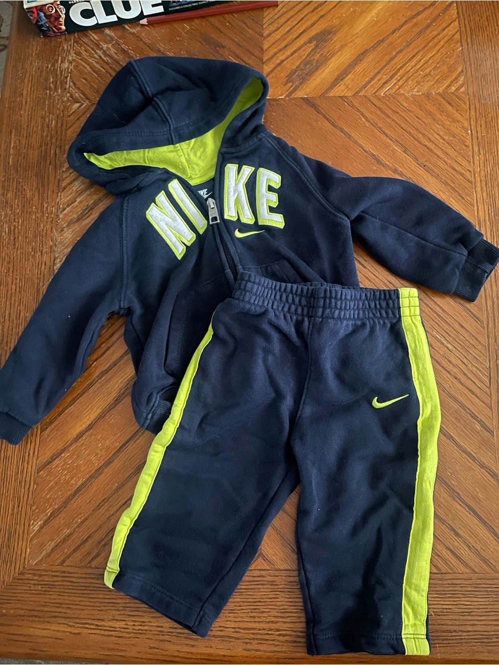 Nike Navy and Neon Green Kids Hoodie & Joggers Set